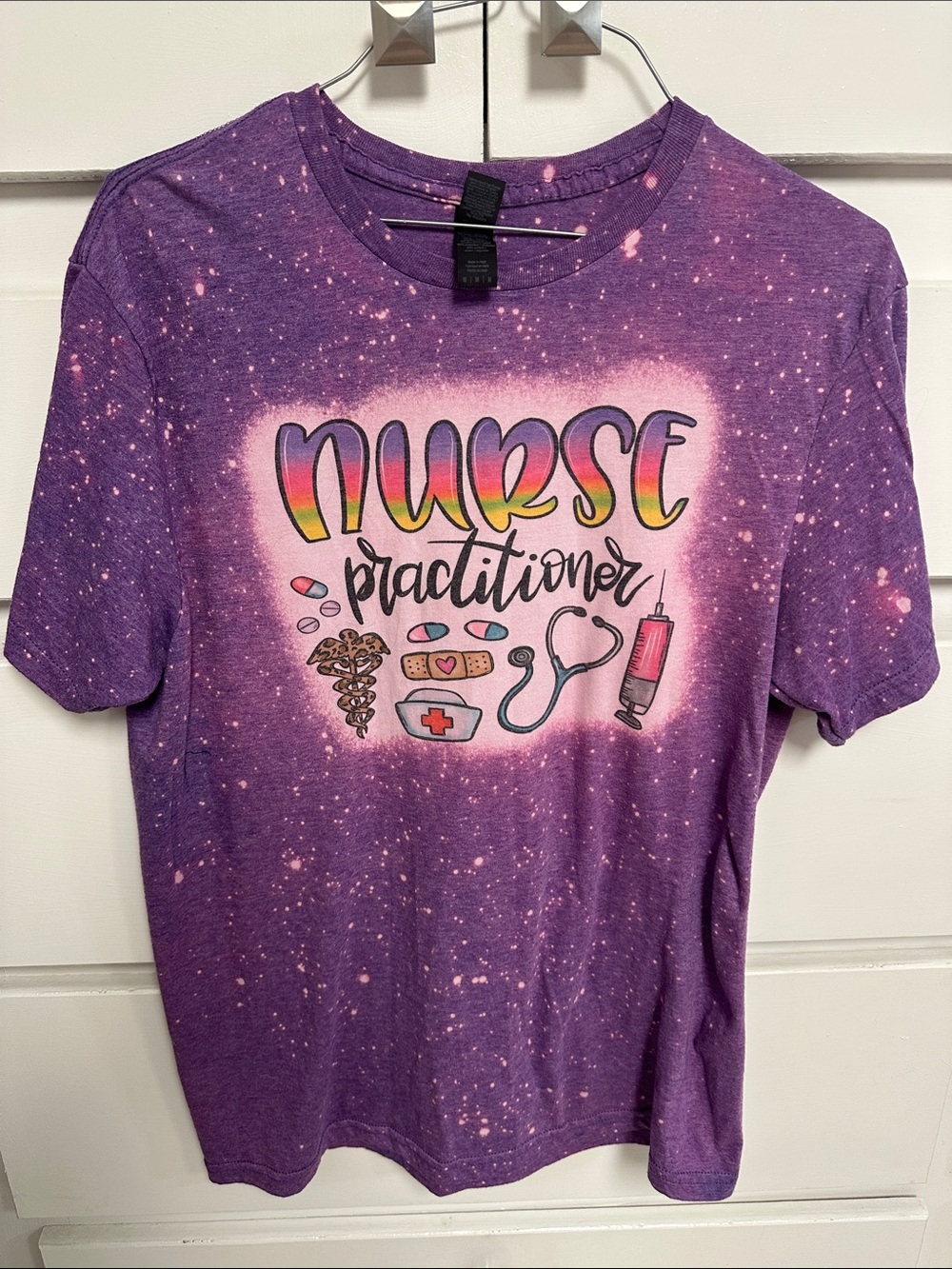 Gildan Purple Nurse Practitioner Tee with Rainbow Accents